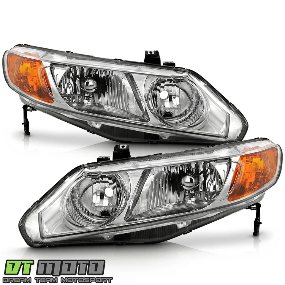 For 2006-2011 Honda Civic Sedan Chrome Headlights Headlamps Pair Set Left+Right - Image 2 of 4