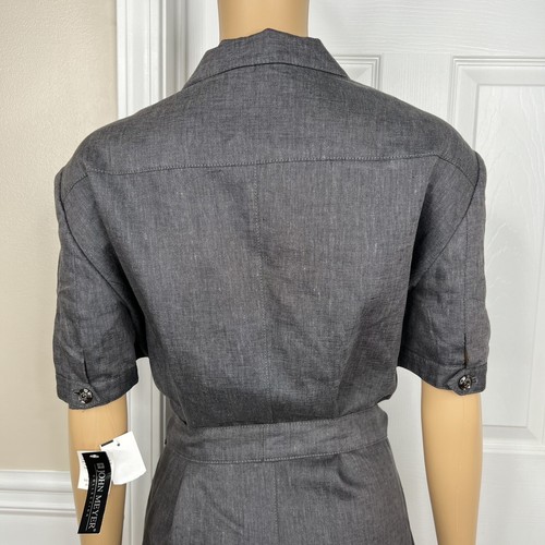 Nuevo Traje Pantalón John Meyer 2 piezas Gris Carbón Lino Mangas Cortas con Cinturón Talla 16 - Imagen 6 de 10