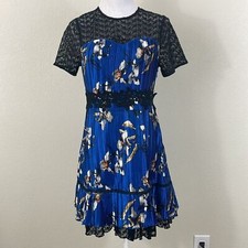 Foxiedox blue floral lace flared mini dress size 4