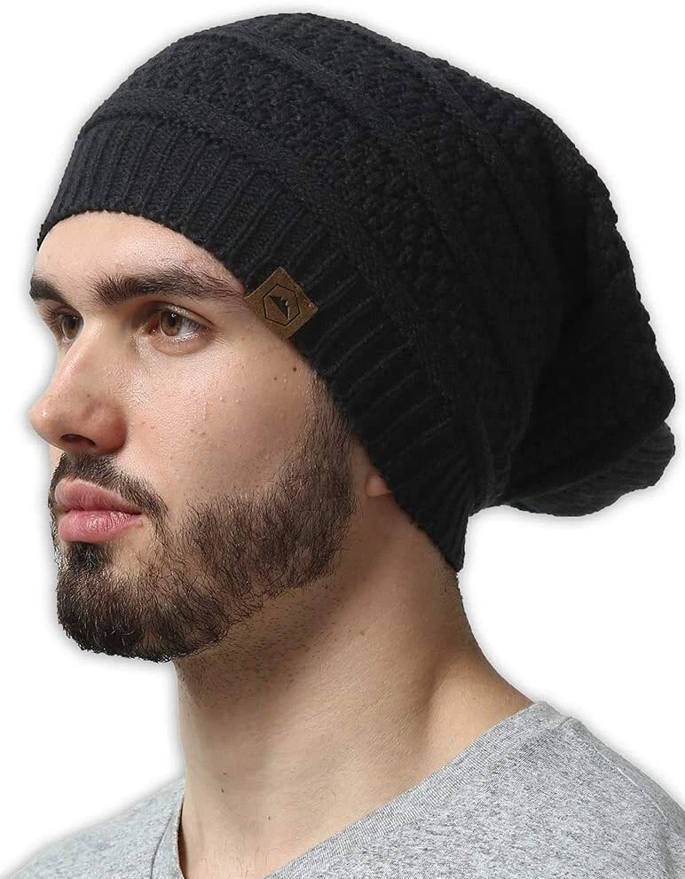 Ezra Slouchy Winter Beanie Knit Hats for Men & Women - Oversized Long  Slouch Beanie Cap - Warm & Soft Cold Weather Toboggan Caps, One Size, Black  