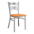 Cross Back Clear Coat Metal Restaurant Chair With Cherry Wood Seat