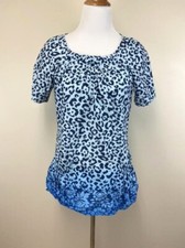 Koi S Dakota Scrub Top Ombre Blue Leopard Print Lightweight 165PR