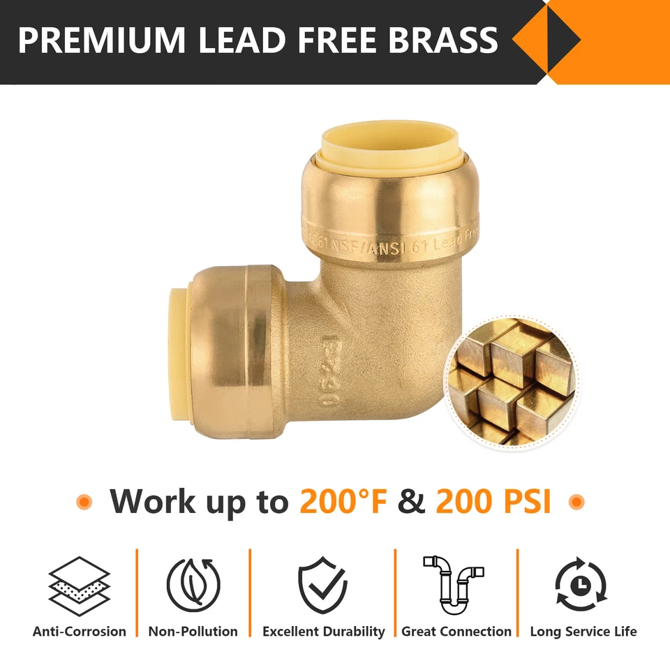 Accesorios de latón codo de 90 grados EFIELD (2 a 100 paquetes) 3/4" sin plomo Foto 3 de 4