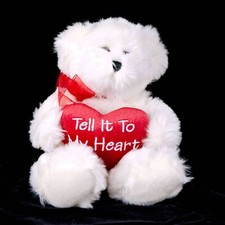 Aurora Valentine White Teddy Bear Plush Stuffed Animal Toy Heart w/ Tags 12"