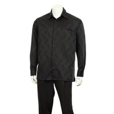 Men's 2pc Walking Suit Long Sleeve Checks Shirt w/ Solid Pants Set 2766