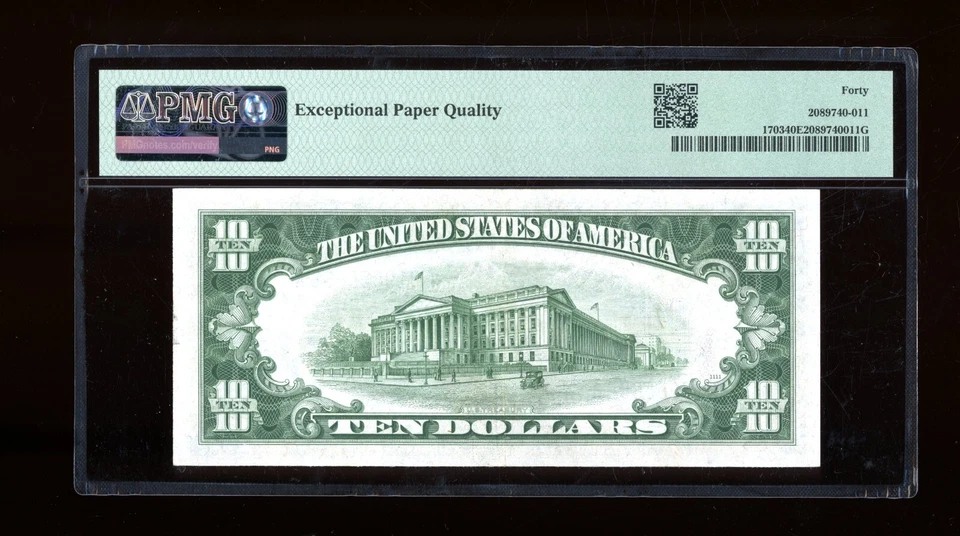 DBR 1934-B $10 Silver Vinson Fr. 1703 PMG XF-40 EPQ Serial B19055666A - Image 2 of 2