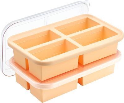 Super Ice Cube Tray X 4 Portions Big Silicone Freezing Mold with Lid, 1 Cup