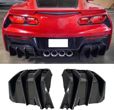 Big Fin Gloss Black Rear Bumper Diffuser Kit For 2014-19 Corvette C7 Z06 STG 3