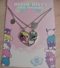 Hello Kitty Sanrio Friends Silver Heart Charm BFF Necklace Set Kawaii Y2K Anime