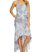 BLUE LIFE M NWT Blue Gray Goddess Oasis Casbah Tie Dye Strappy Hi Lo Sun Dress  