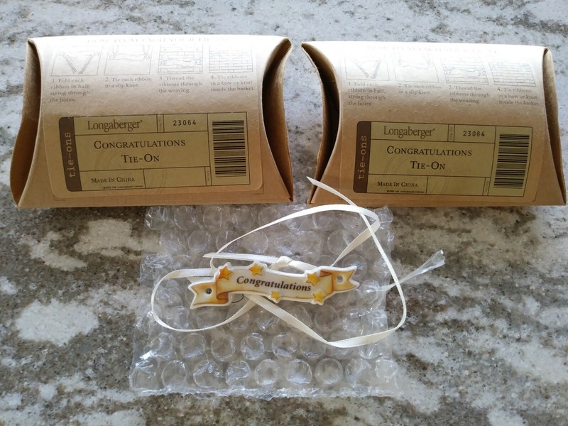 Longaberger TWO Congratulations Tieons Tie ons Mint condition FREE SHIPPING!