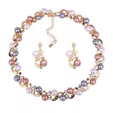 Fashion 18k Gold Plated Pearl Necklace Jewellery Set with Fancy Earrings for Gir