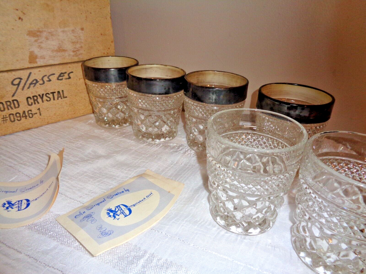 Vintage set of 6 Kingsford Crystal drinking Glass Tumblers w Silver Band 10  OZ | eBay