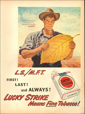 1947 Vintage ad for Lucky Strike Cigarettes tobacco L.S. M.F. T.
