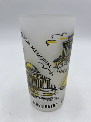 Vintage Hazel Atlas State Glass Washington DC Frosted Tumbler Map Attractions
