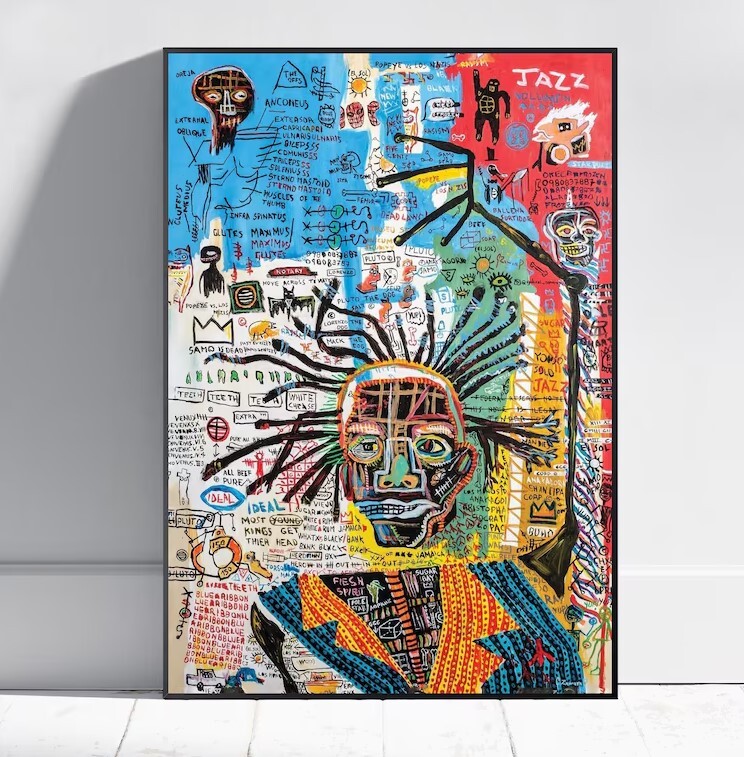 Jean Michel Basquiat Poster, Graffiti Wall Art, Rolled Canvas Print, Art Poster