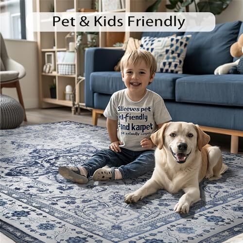 Tumble Rugs Washable Dining Room Area Rug for Living Room Non 8x10 Blue - Picture 6 of 6
