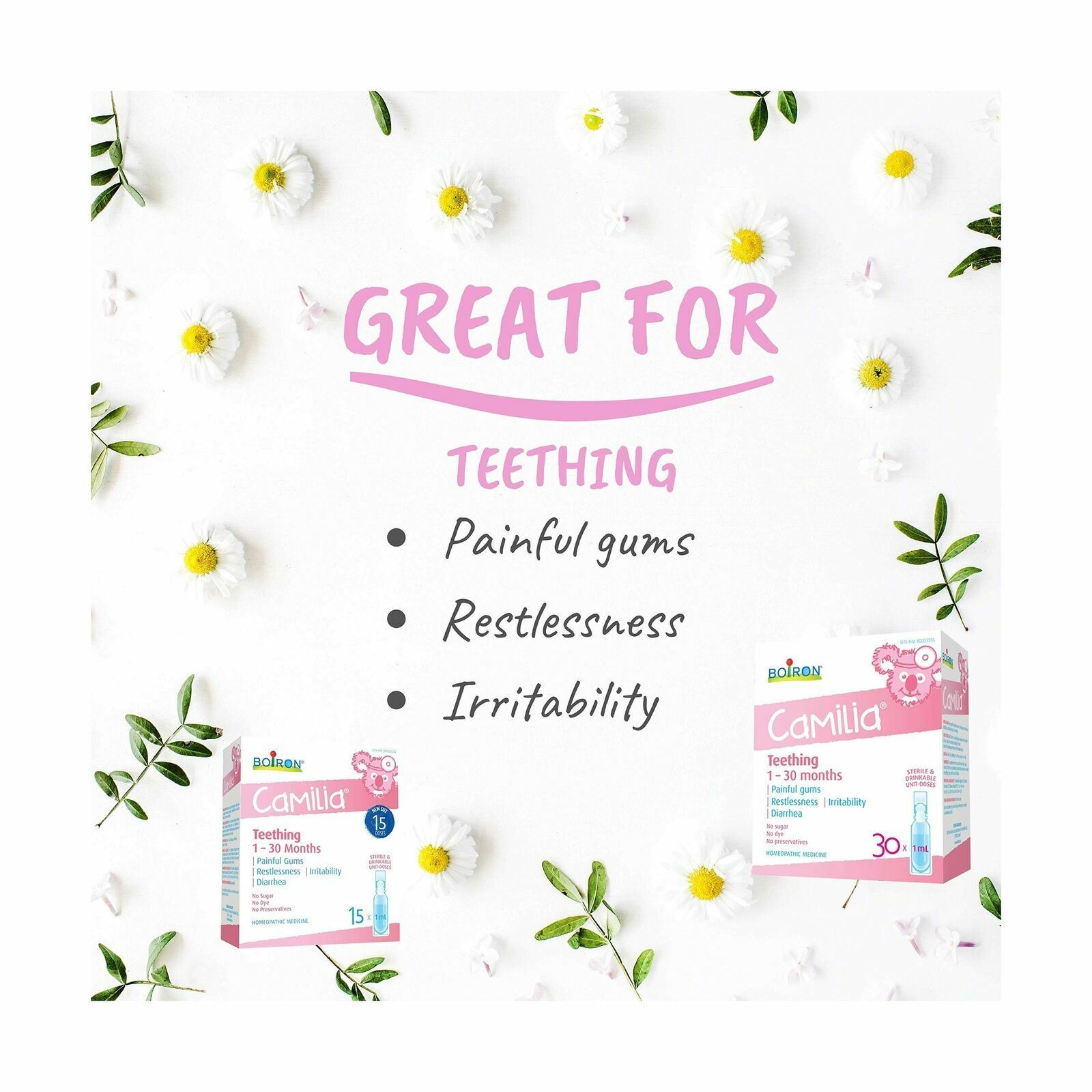 Boiron Camilia Baby Teething Relief Medicine, 30 unitdoses (1 ml each