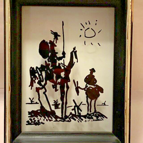 Picasso Don Quixote RARE Print on Glass Wood Framed Art Black VTG Reverse Image - Picture 4 of 18