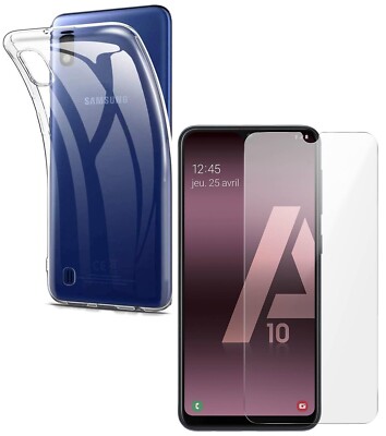 FOR SAMSUNG GALAXY A10 SILICONE CASE COVER + TEMPERED GLASS FILM