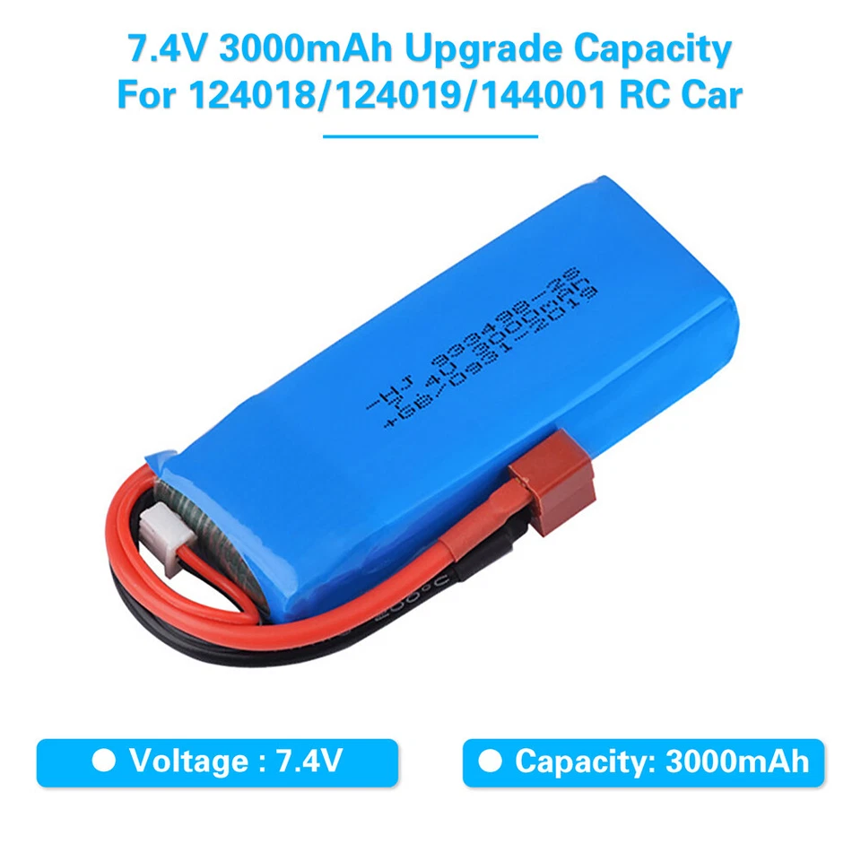 3x 7.4V 3000mAh Lipo Battery 2S for Wltoys 144001 124018 124019  104001 RC Car - Image 4 of 4
