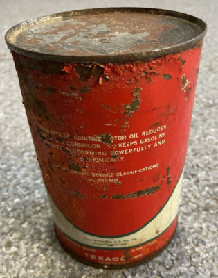 TEXACO MOTOR OIL TIN CAN FULL ONE QUART - ONLY CAN LIKE THIS ON