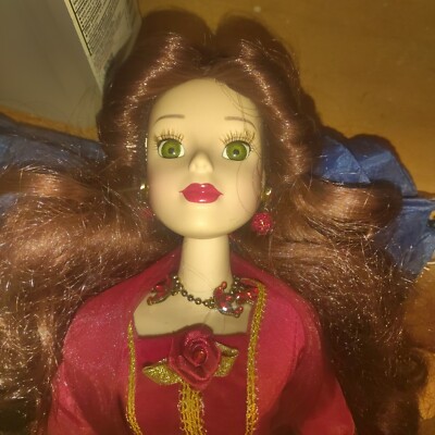 belle doll red dress Disney Belle Doll~Enchanted Holiday gown and