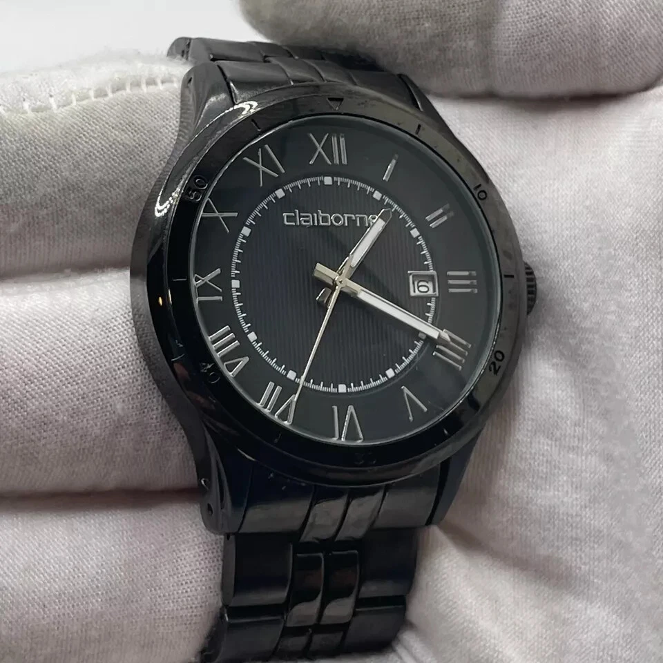 Reloj Claiborne Hombre Fecha 44mm Estuche Cuarzo Tres Manecillas Pulsera Banda Foto 4 de 4