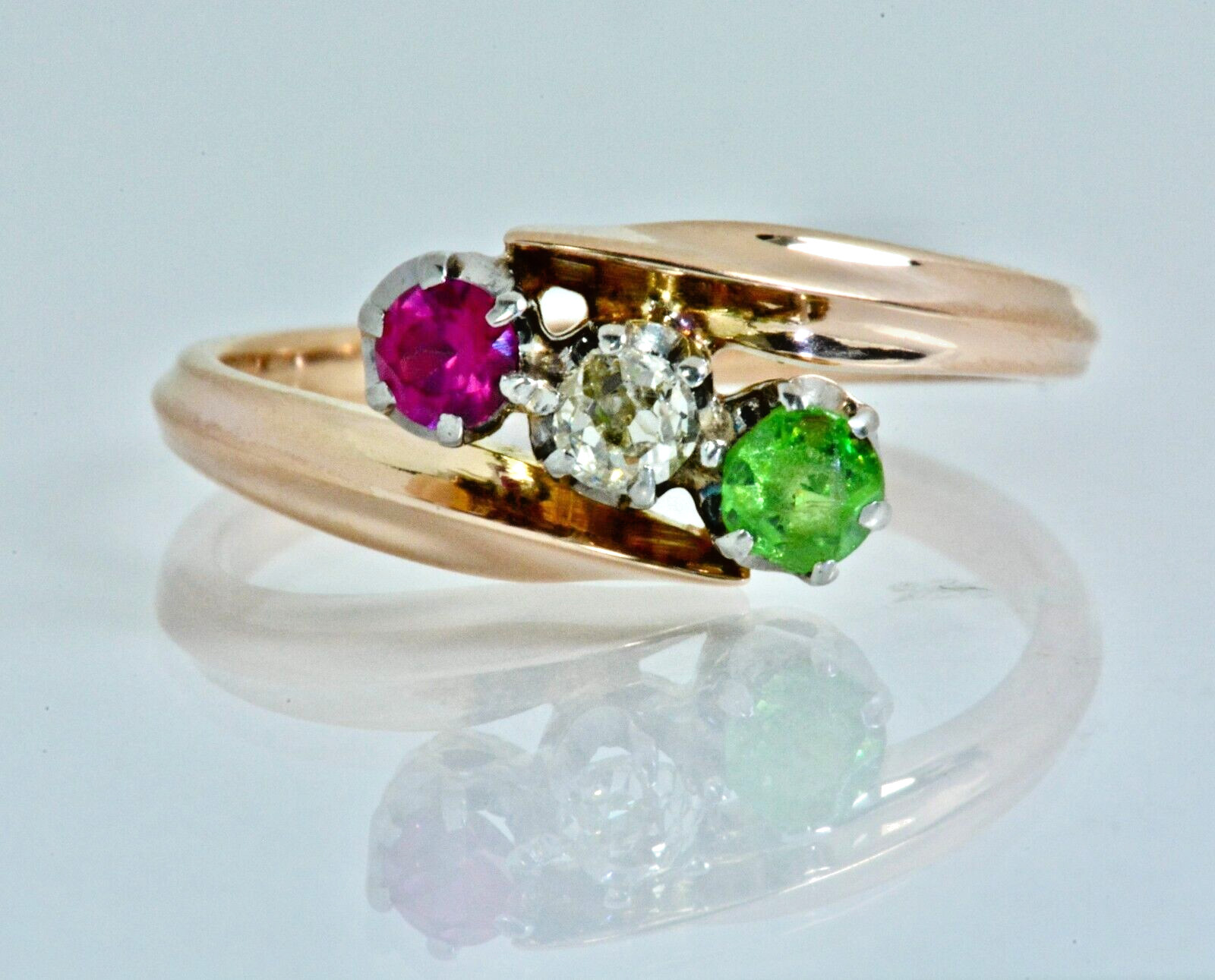 .39ctw Round Cut Diamond Tsavorite Ruby Three-Sto… - image 2