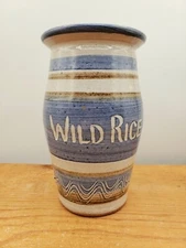 Wild Rice Ceramic Pottery Crock Jar Canister Hand Crafted Signed Naomi 6.5" Blue
