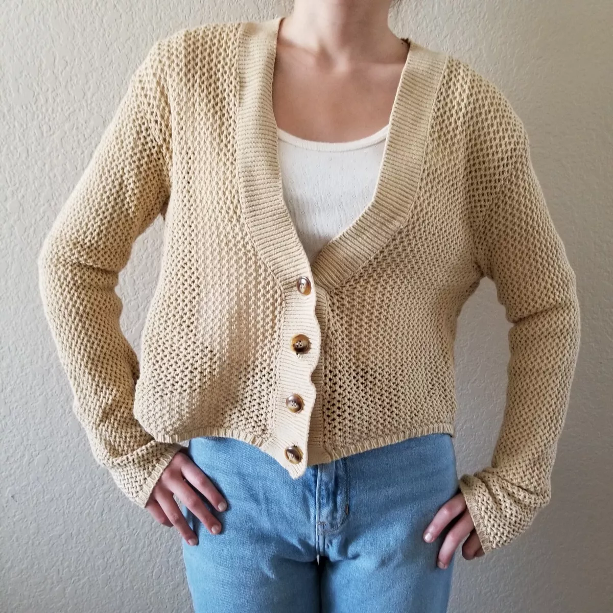 Jones New York Beige Crochet Cardigan Size PS eBay
