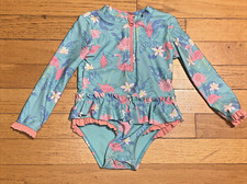 Tommy Bahama Flamingo Print One Piece Ruffles Bow L/S Swimsuit Size 24 Months