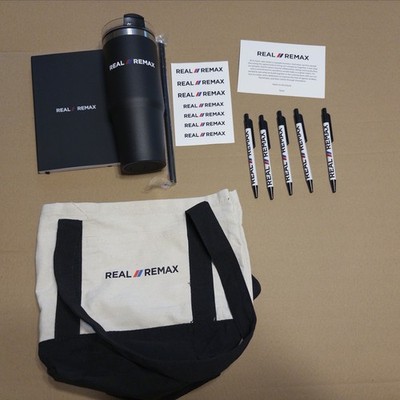 REAL REMAX Employee Corporate Swag Merch - Flask, Notebook, Stickers, Pens, Tote