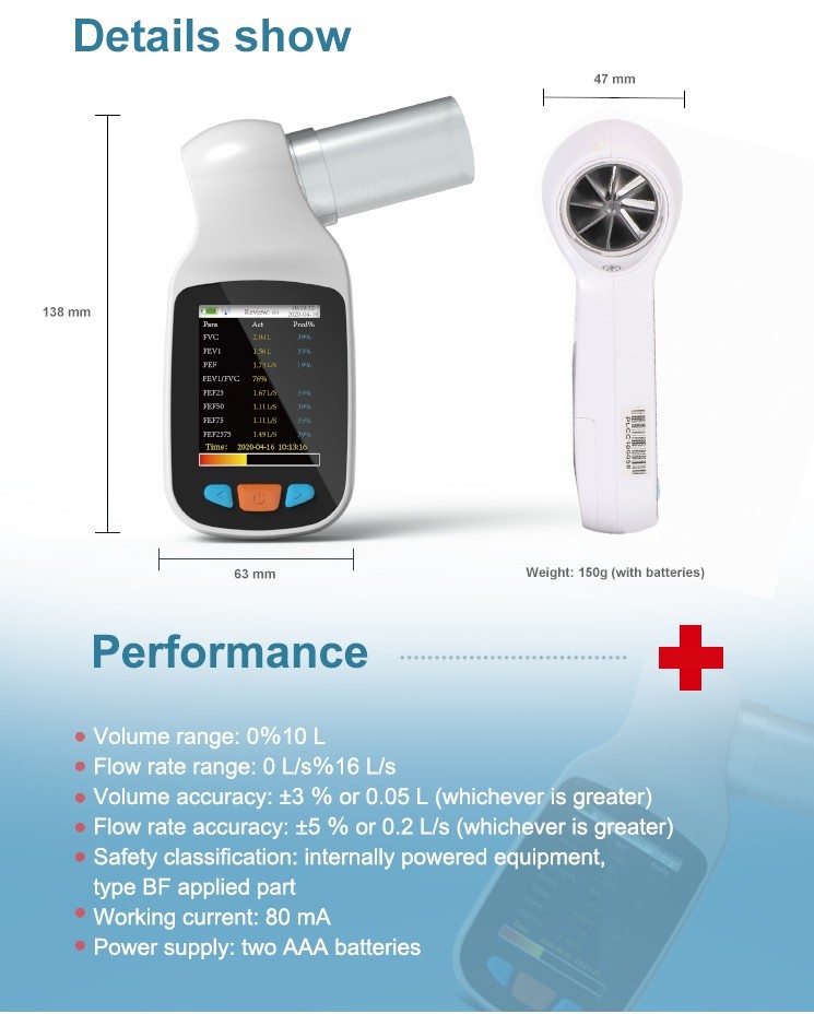 Handheld Spirometer Pulmonary Function Lung Volume Device Bluetooth espirómetro