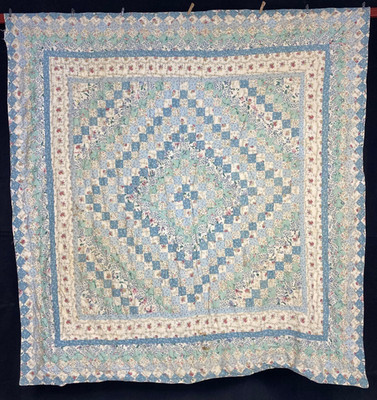 Vintage Handmade Beautiful Trip Around the World Multicolor Quilt 82.6x79.4 Inch