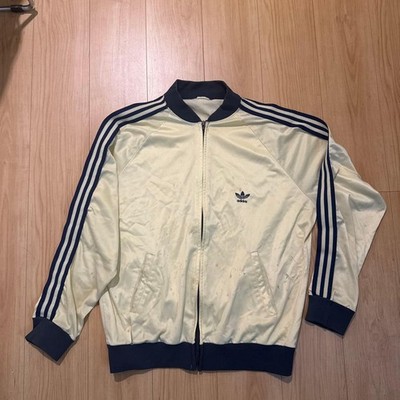 Vintage 80s Adidas ATP Track Jacket Cream Navy Stripe Size L Rare