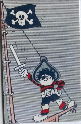 DENNIS DIE BEDROHUNG PIRAT BEANO Kunst David Law Postkarte 1962 Klassiker Cartoon Neu