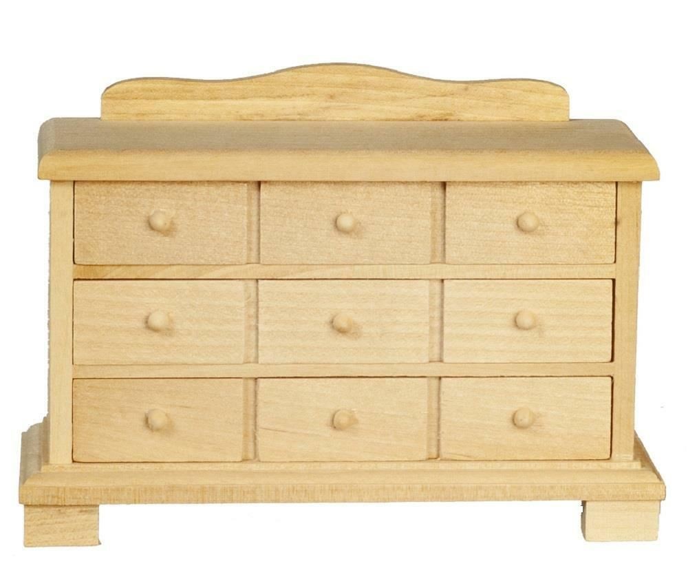 Dolls House Bare Wood Slim Chest of Drawers Miniature Bedroom Furniture 1:12
