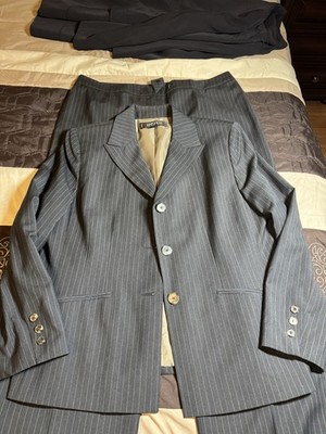 Kasper Women's Gray Pinstripe 2-Piece Pant Suit Set Size 14 Regular Lined