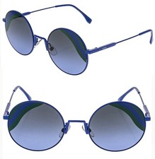 FENDI FF0248S 0248 Waves Blue Green Stripe Mirrored Sunglasses Round Runway