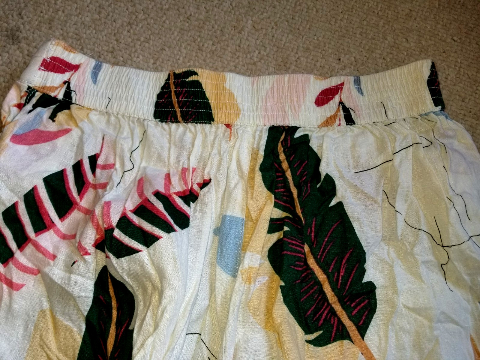 Womens Pants-CYTHIA ROWLEY-white/green/pink linen wide leg cropped Coastal-L image 3