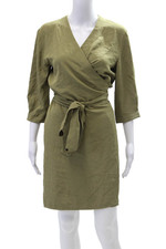 Everlane Womens Short Sleeve V Neck Knee Length Wrap Dress Olive Size 4
