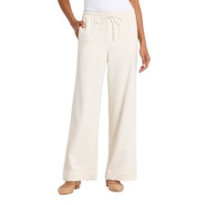 A New Day Womens Cream Wide Leg Drawstring Pa...