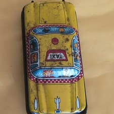 Vintage 1960 Tin Lithographed Yellow Taxi Car Toy Vehicle, 17 Years  Up
