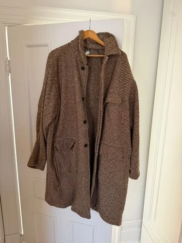 18 East Lamar Half Raglan Topcoat Alpaca Wool Tweed Brown Overcoat Mens L - product listing photo