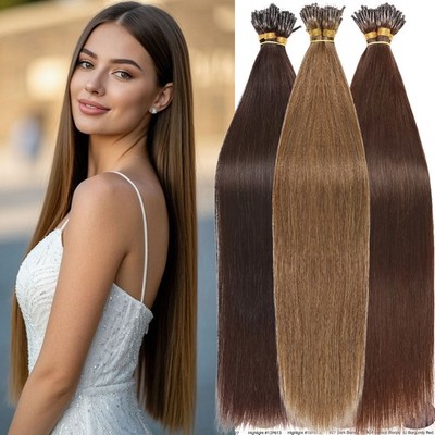 150PCS THICK 100% Remy Hair Extensions Nano Bean Tip Micro Loop Beads BROW