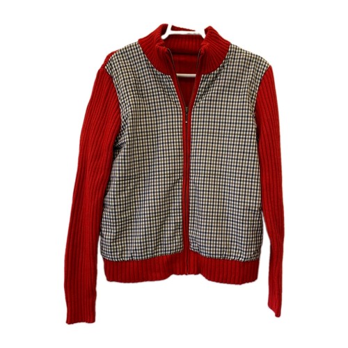 Aquascutum, VINTAGE Aquascutum of London Club Check Full Zip Cardigan Sweater Size M Red#141