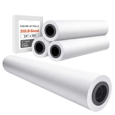 Wide Format Paper Plotter Paper 4 Rolls 24 in x 150 ft CAD Bond Rolls