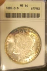 1885 O Morgan Silver Dollar - old gen ANACS, MS 64, Colorful toning, 5263