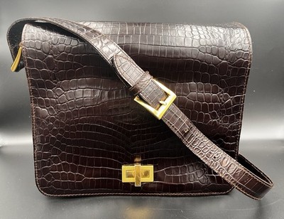 Vintage Talbots Croc Embossed Leather Shoulder Bag Gold Latch Needs Repair